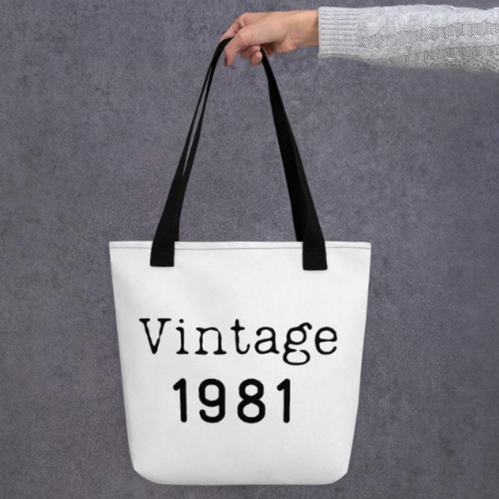 NEW Vintage 1981 Tote 41st Birthday Shoulder Bag White Black Book Bag Weekender
